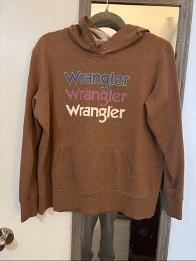 EUC women’s Wrangler Brown Hoodie with Multicolor Logo